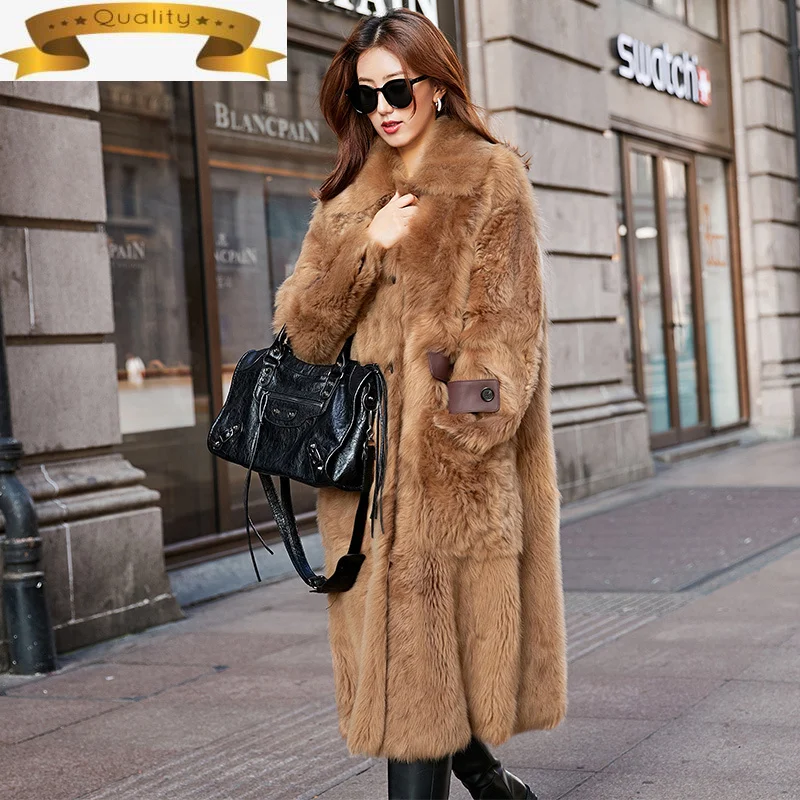 

Пальто из натурального меха женская куртка зимнее пальто женская одежда куртка из 2021 натуральной кожи Корейская длинная двухсторонняя Мех...
