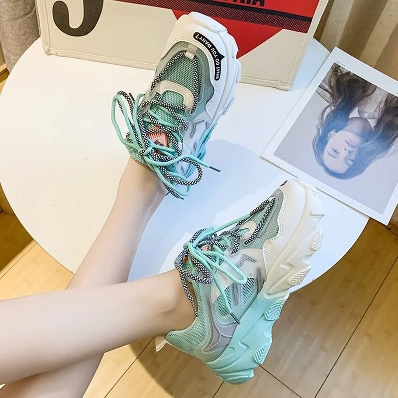 

Old Daddy Shoes Sports Shoes Women 2021 New Mesh Breathable Sports Casual High White Shoes