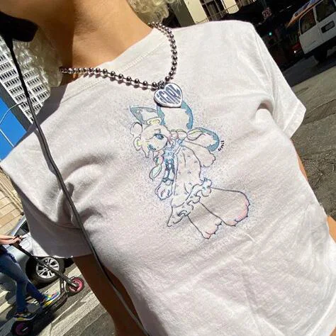 Summer Tops Angel Y2k Grunge Tee Shirt Funny Cartoon 90s T-shirt White Crop Top Harajuku Kawaii Tee Shirt Women Retro Graphics