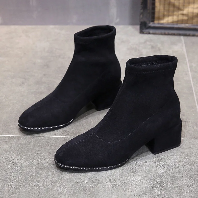 

2019 Short Boots Women's Boots Boots Elastic Force Socks Boots Coarse With High With Boot