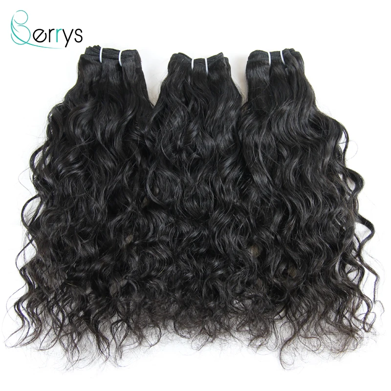 Berrys Raw Human Virgin Hair Bundles Water Wave 3Pcs Bundles Deals Double Wefts Machine Made Wavy Nature Hair Extension Women