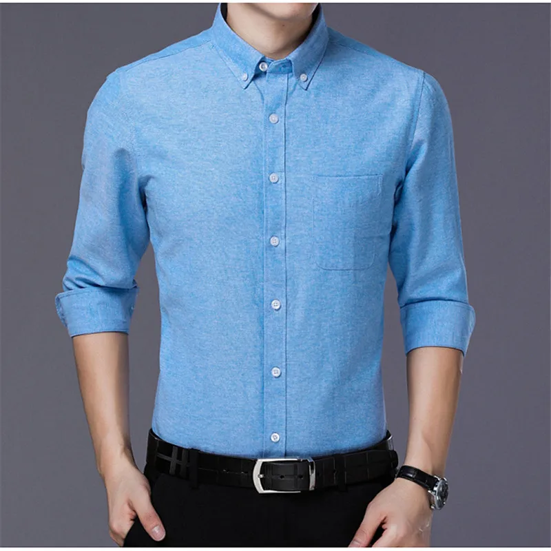 Мужская хлопковая рубашка с длинным рукавом синяя/серая/белая в деловом стиле