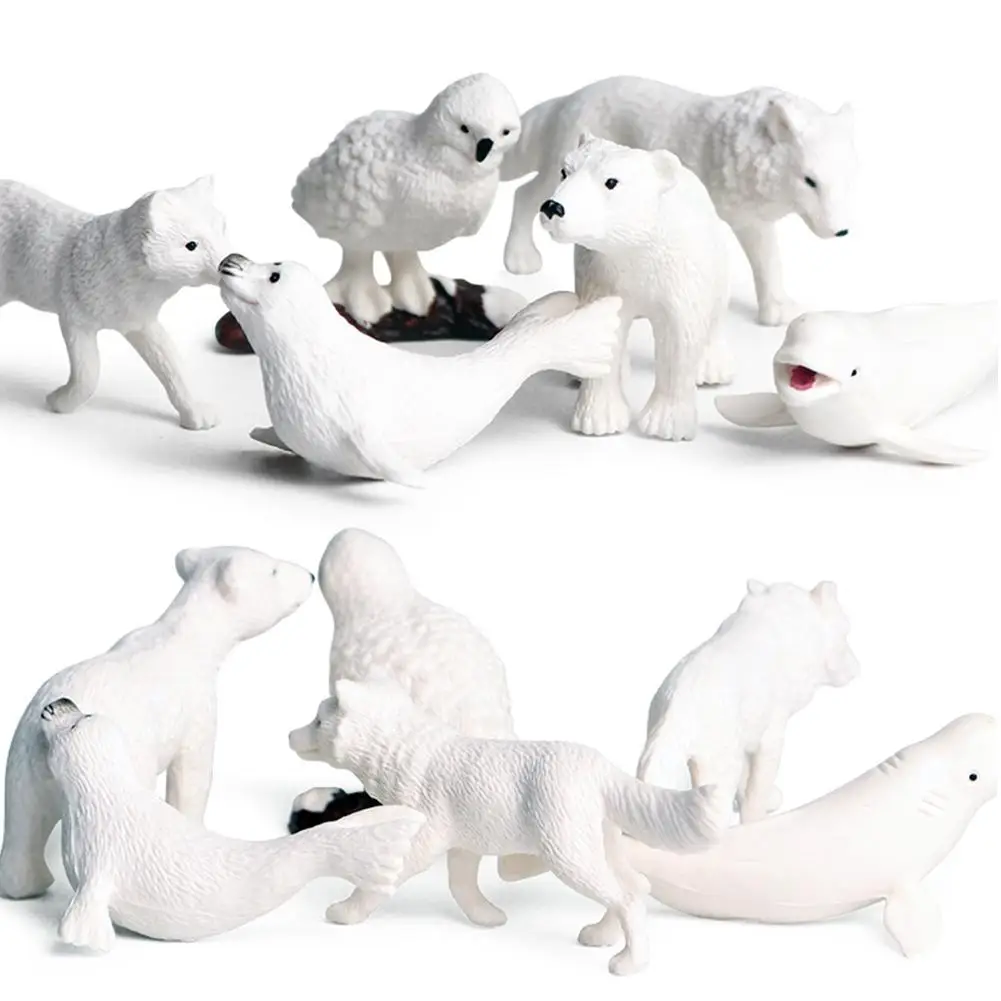 

6Pcs/Set Simulation Penguins Polar Bear Snowy Owl Dolphin Wolf Model Figurine Toy