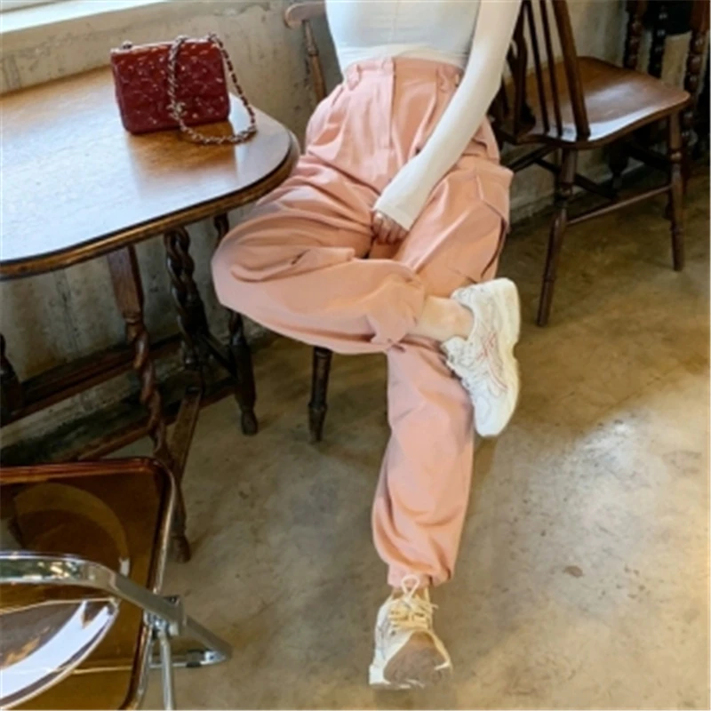 

2020 New Arrivals Retro High Waist More Pockets Trousers Multi-pocket Wide-leg Thin Casual Solid Color Pants Women Autumn
