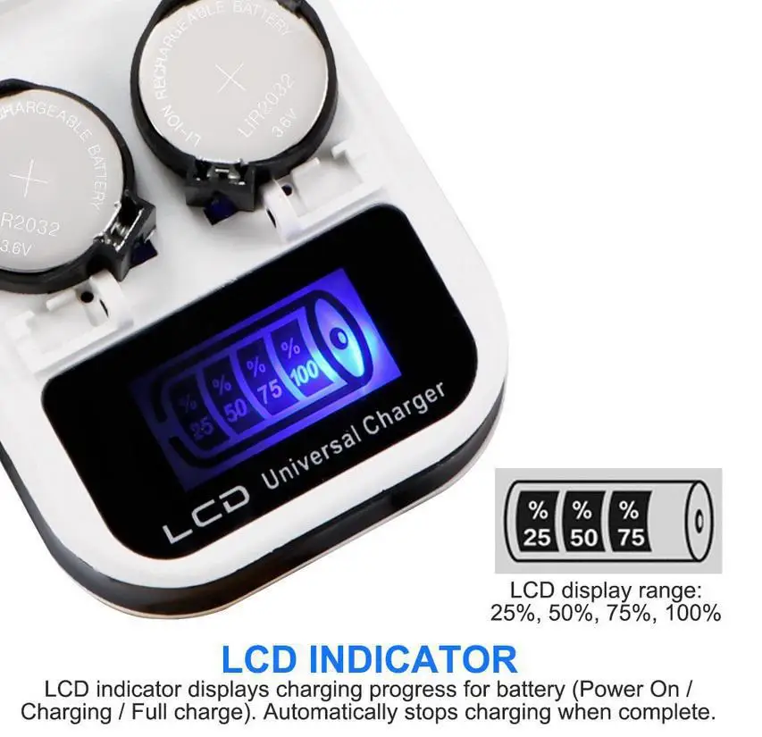 

Wall Travel Charger Button 3.6V Universal Mobile External Smart LCD US Plug USB Coin Cell Battery For LIR2032 LIR2025 LIR2016
