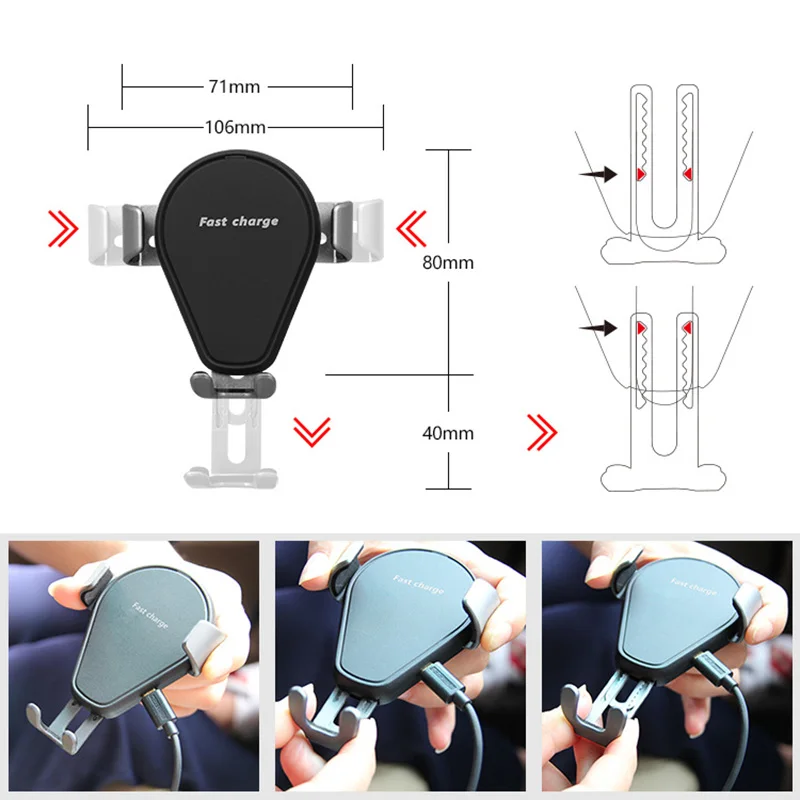 Car Gravity Cell Phone Mount Wireless Charger Air Vent Clip Smartphone Bracket Support Fast Charge NJ88 | Автомобили и мотоциклы