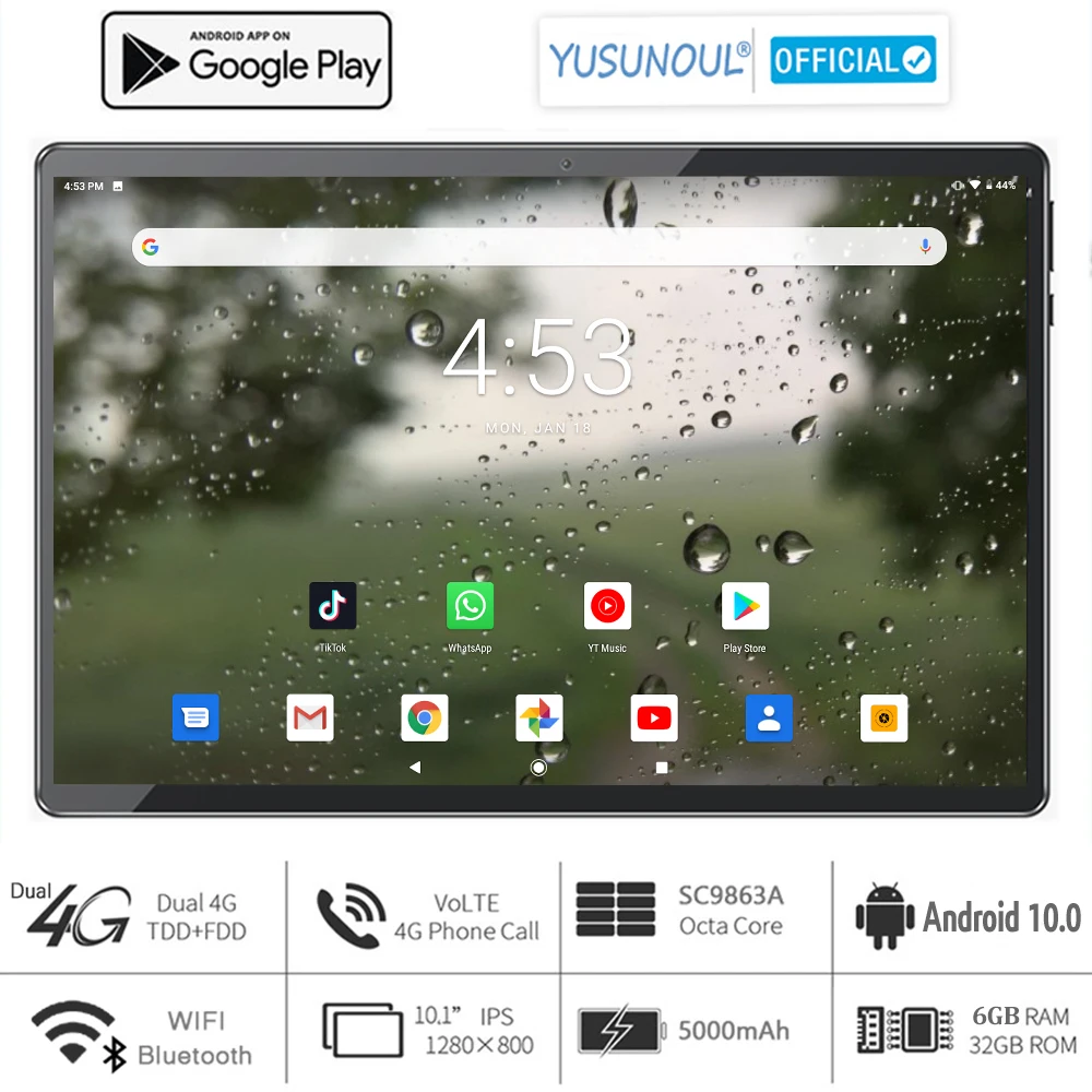 Планшет 10 дюймов Super 6 Гб ОЗУ закаленное стекло 2.5D на базе Android 0 Pie OS Восьмиядерный