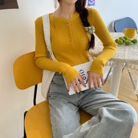 2021 knitted women button sweater v neck pullovers autumn winter basic highneck jumper slim high quality top
