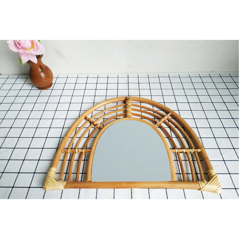 

Rattan Wall Mirror Innovative Art Decor Dressing Makeup Mirrors for Entryways Washrooms Living Rooms Bathroom
