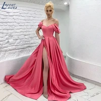 layout niceb rose pink satin sweetheart neck prom dress sexy off shoulder a line backless evening gowns high slit robe party