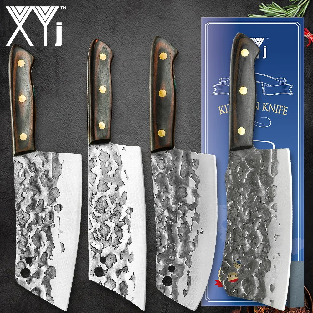 

XYj 7'' INCH Chopping Stainless Steel Cleaver Butcher Full Tang Knife Handmade Forged Blade Wood Handle Accessory Tools Gift Box