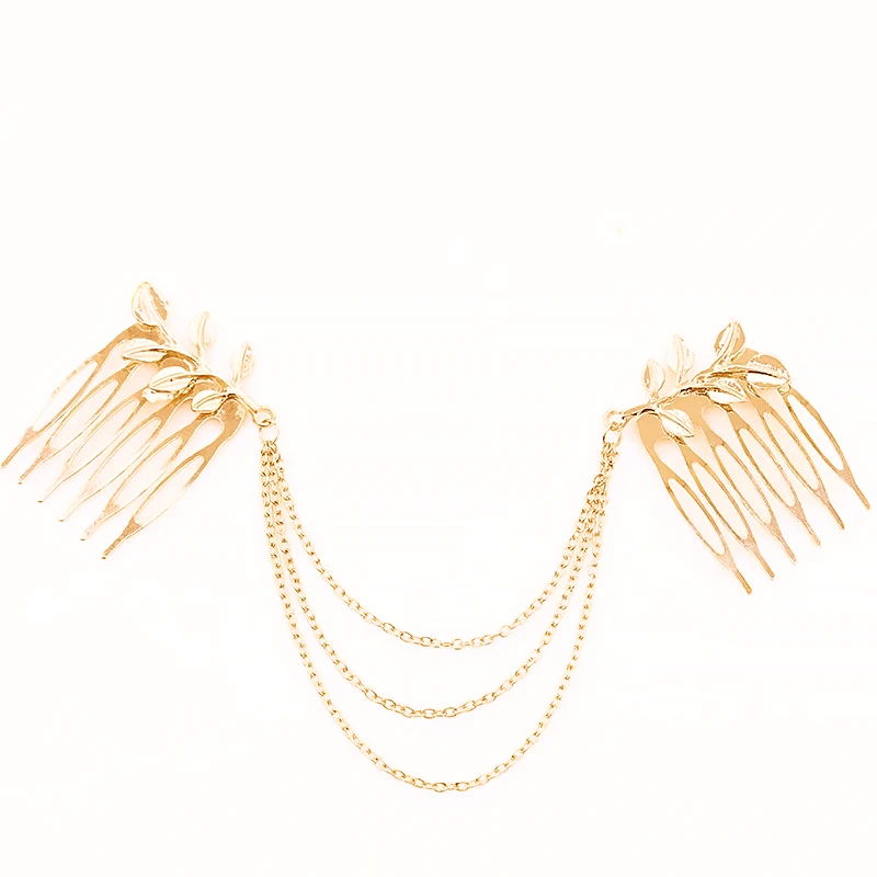 New Fashion Leaf Chain Tassel Hair Band For Women Inserting Comb Bijoux Cheveux Mariage Accessories Princess Jewelry | Украшения и