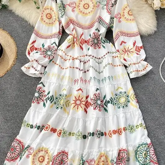

2020 Vintage Women Fashion Dresses Ladies Causal Court Long Bubble-sleeve Printed Dress Vestidos De Fiesta Winter Robe