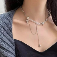 king shiny hip hop crystal star choker necklace for woman punk multi layer titanium steel clavicle necklace lady collar jewelry