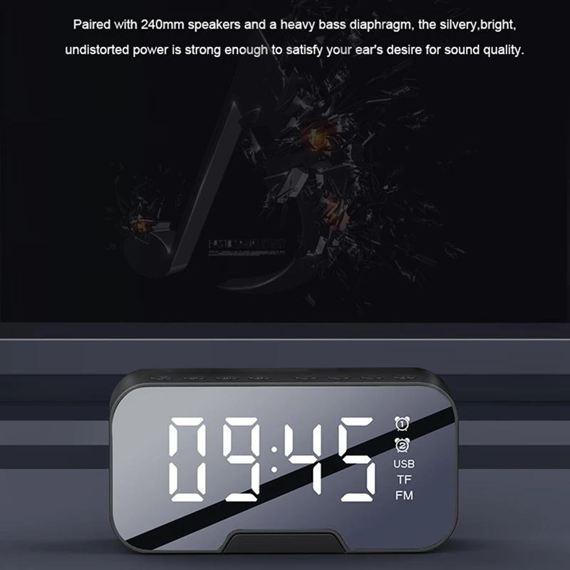 

Portable LED Mirror Digital Bluetooth Speakers Alarm Clock MP3 FM Radio