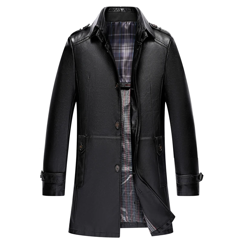 

Men's Leather Windbreaker Outdoor Coat New Arrival Men's Jacket Mid-length Style Stand-up Collar veste homme, Big Size M-4XL!