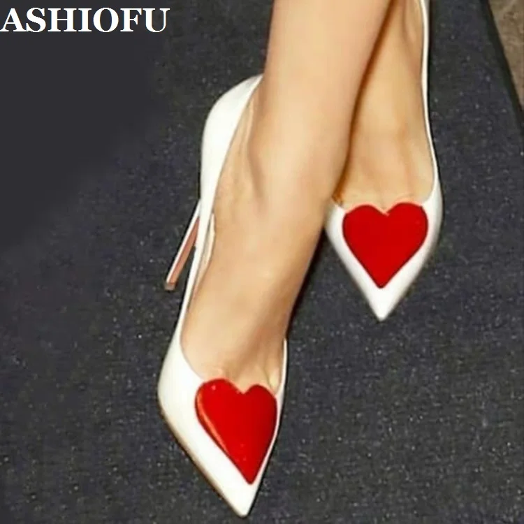 

ASHIOFU Handmade Hot Sale Ladies High Heel Pumps Love-heart Designed Party Office Dress Shoes Slip-on Evening Fashion Pump Shoes