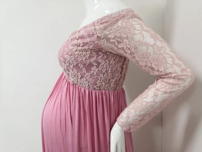 

Pregnancy Dress Maxi Gown Photography Prop Pregnant Women Clothes Shoulderless Lace Long Sleeve Maternity Dresses for PhotoShoot