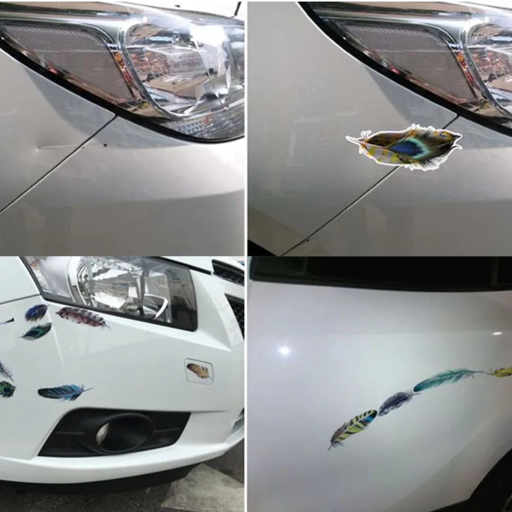 Забавные 3D Мультяшные цветные наклейки с перьями для автомобиля Наклейка