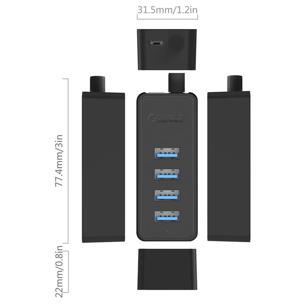 ORICO 4 порта USB3.0 Настольный концентратор Поддержка OTG функция прикрепить дизайн