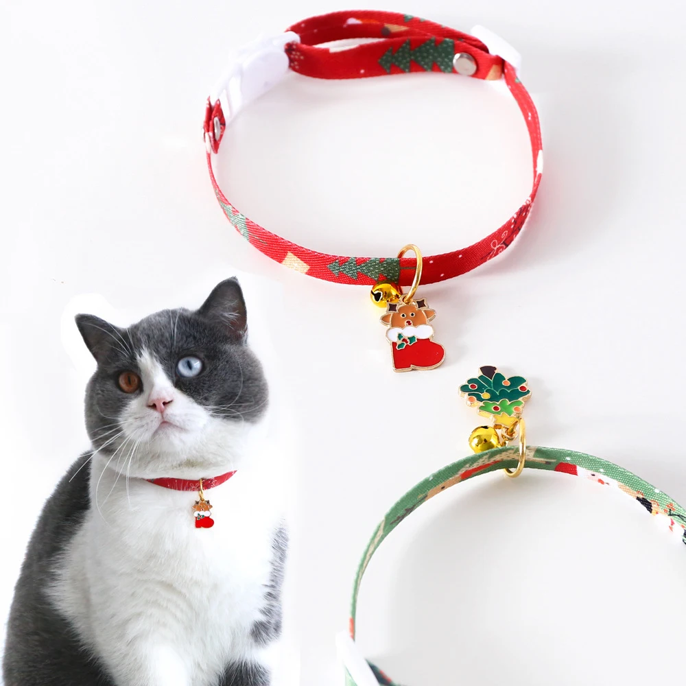 

Christmas Theme Dog Cat Collar Adjustable Collars Breakaway Fashion Necklace With Bell Puppy Kitten Dog Dressing Up Pet Products