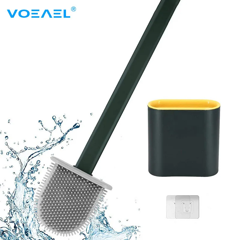 Wall-Mount or Floor-Standing Toilet Brush TPR Silicone Head WC Accessories Household Bathroom Cleaning Tools Quick Drying Holder