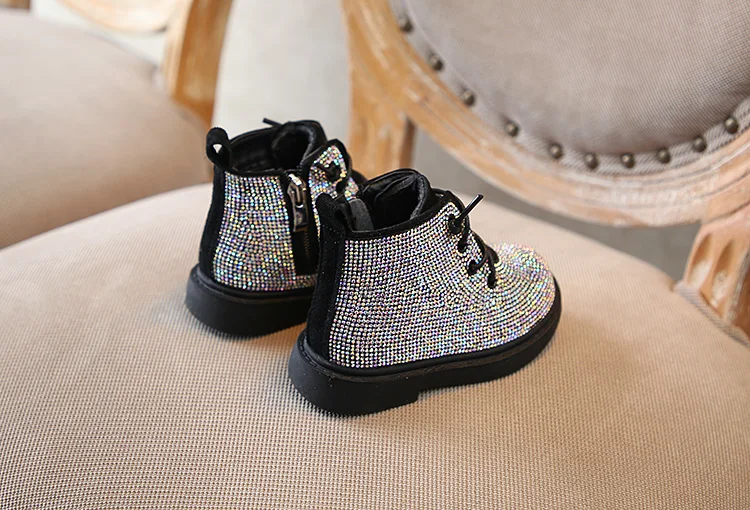 Модный зимний комплект детской обуви стразы принцессы для девочек противоскользящие, для ног теплые модные зимние ботинки «мартенс» От 1 до 3 лет