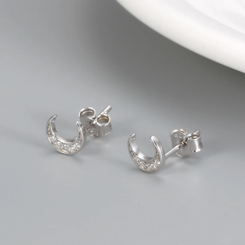 

SUPERAINBOW 925 Sterling Silver 2020 New Gold Color Moon Stud Earring For Woman Zircon Earrings Female Accessories SR-E218