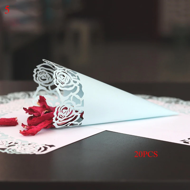 

20pcs New Wedding White Confetti Diverse Lace Paper Petals Candy Placed Natural White Confetti Cone For Wedding Party Decoration