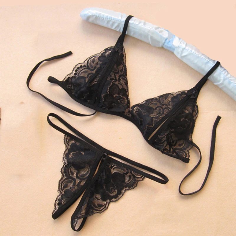 

Sexy Alluring Three-point Women Sexy Lingerie Sets Transparent Open File Lace Underwear Erotic Bra Thongs