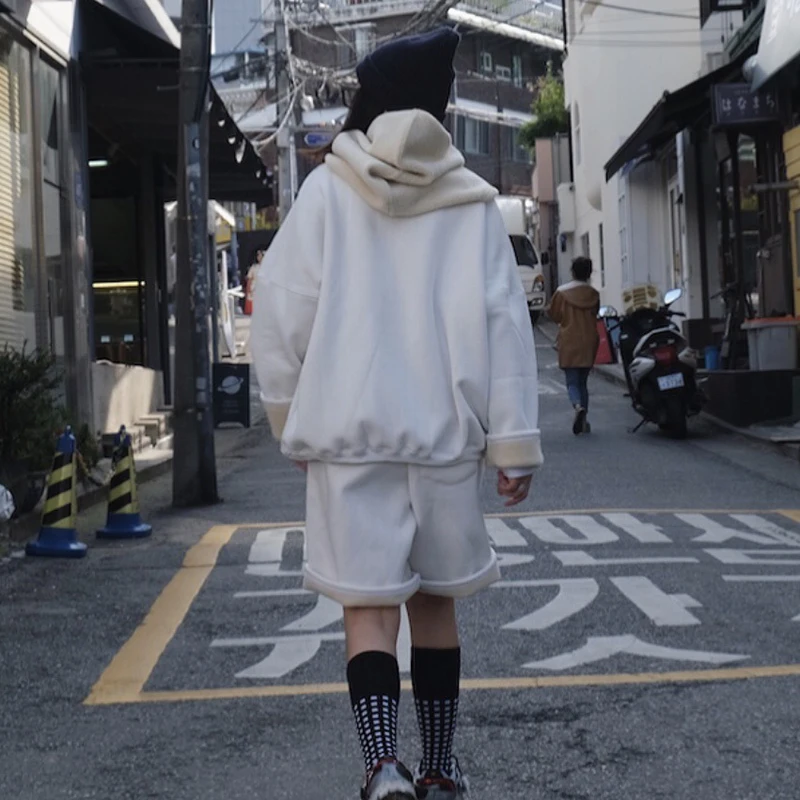 

CHICEVER Oversized Two Piece Set For Women O Neck Long Sleeve Thick Pullovers High Waist Knee Length Pants Fall Sets Female 2020