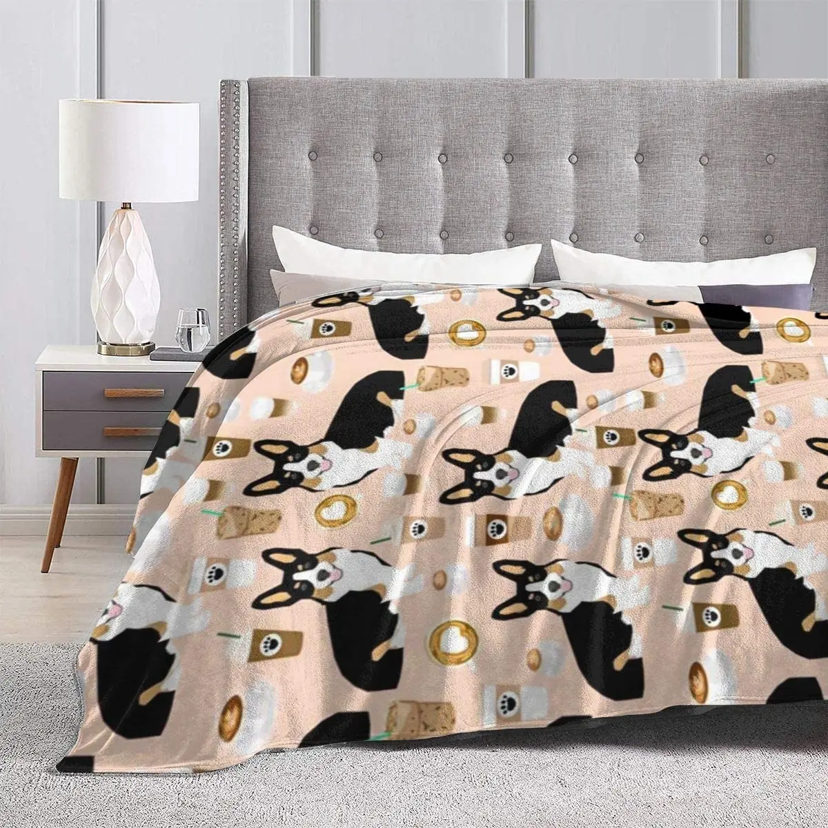Бархатное трехцветное одеяло Corgi для влюбленных кофейных собак бархатное