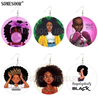 somesoor jewelry black art african natural hair braiding styles wooden both sides print round earrings for women gifts