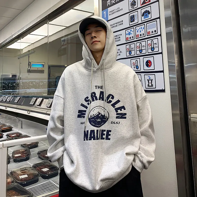 

Autumn and Winter Ins Men 's Trendy Long-Sleeve Printed Hooded Loose Casual Jacket Women 's Easy Matching Clothes