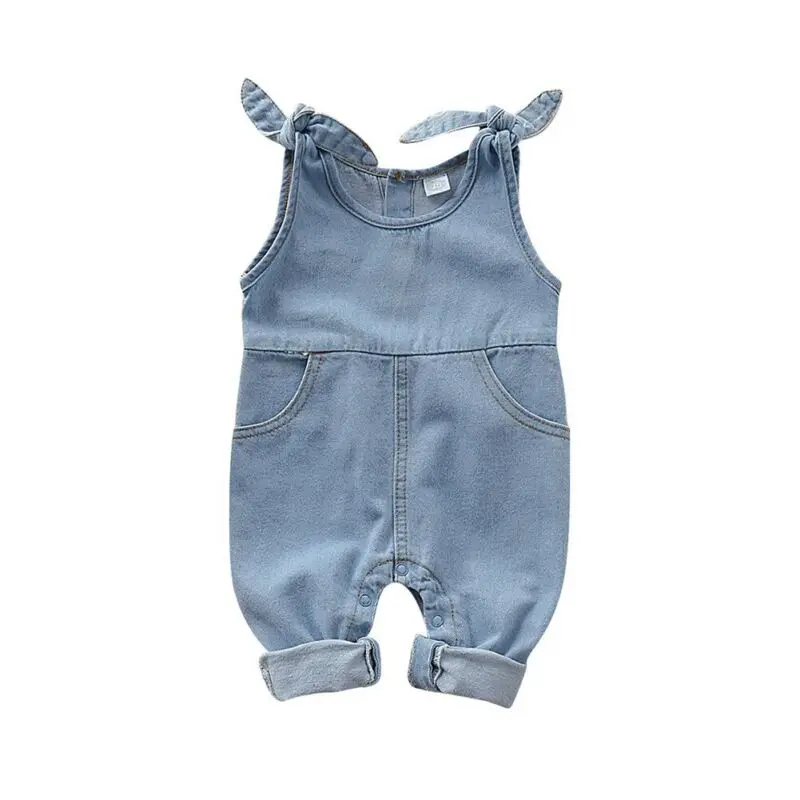 

0-18M Newborn Infant Baby Girl Boy Jumpsuit Denim Rompers Solid Baby Overalls Summer Toddler Baby Costumes
