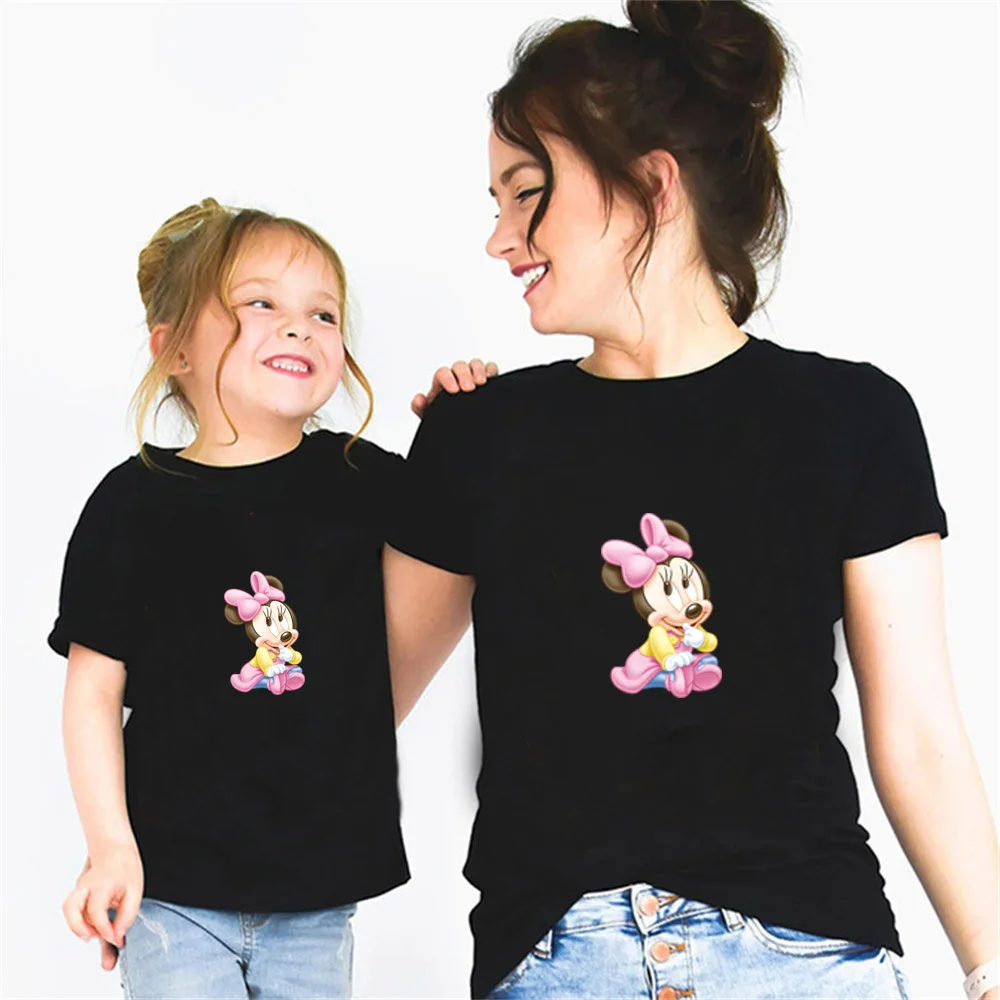 

Disney T-Shirt Kawaii Cartoon Black Tees Cotton Kids Summer Short Sleeve Casual T Shirt Baby Girl Streetwear Fashion Children