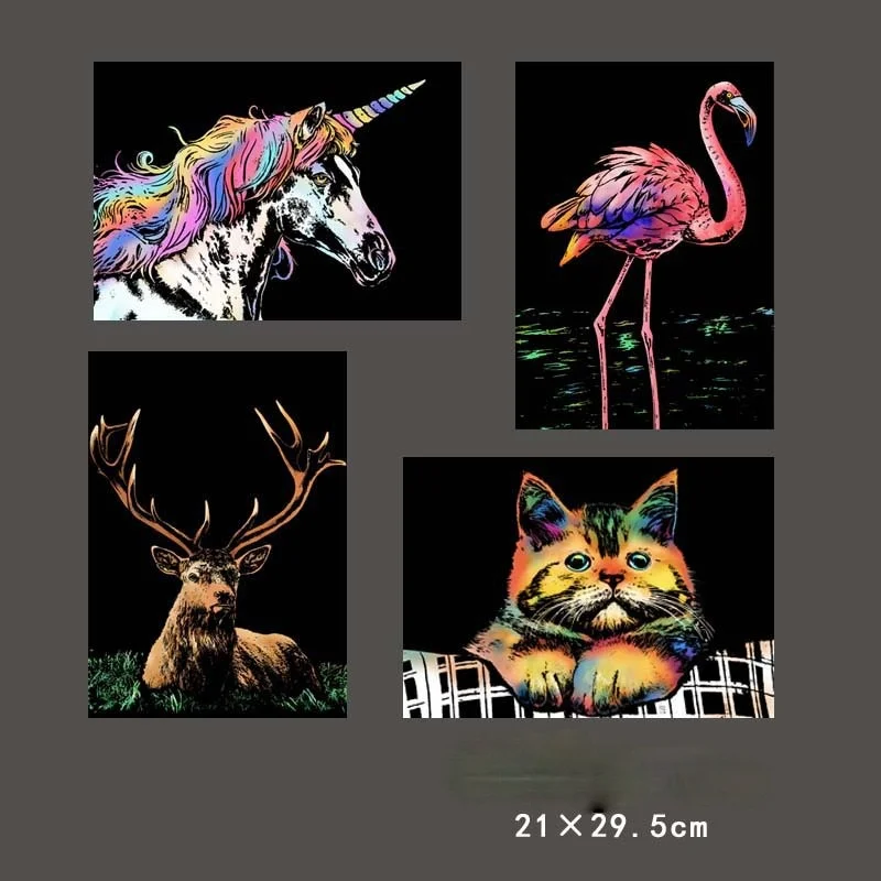 

Animal Scrape Painting Dazzle Animal Scrape Art Crafts Paper Puzzle Handcraft Creative DIY Magic Painting Kids Gift Drawing Toys
