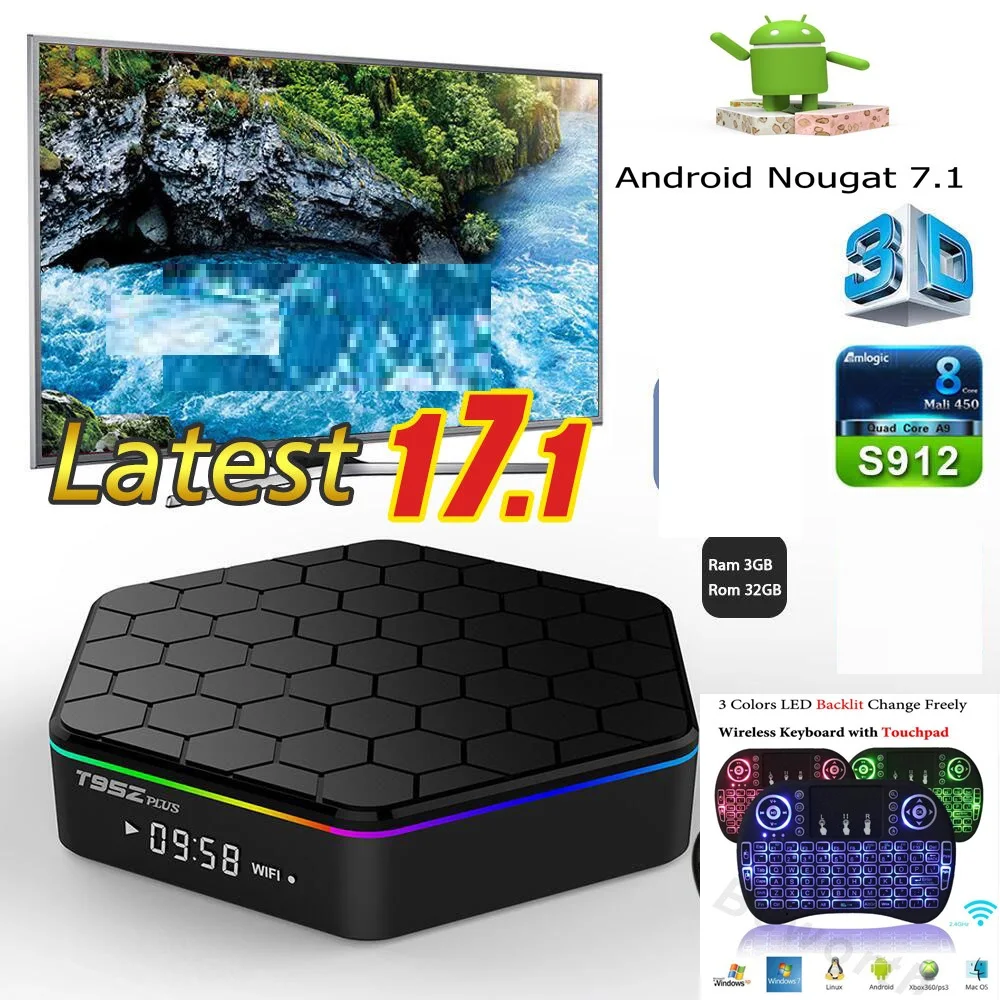 ТВ приставка T95Z Plus 3g 32g/2g 16g Android 17 1 Amlogic S912 восемь ядер cortex A53 4k h.265 bt|tv box 3g|amlogic s912tv |