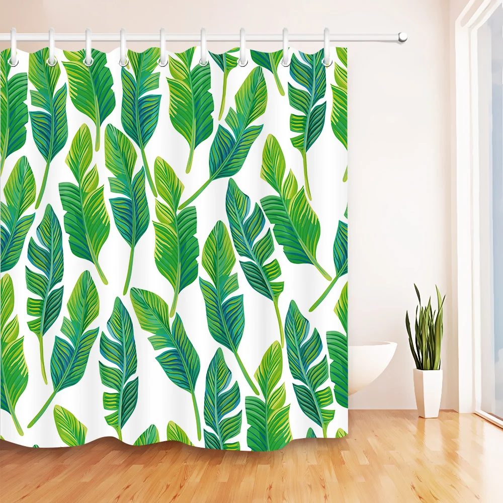 Занавеска для душа с принтом зеленых листьев тропическая занавеска ванной