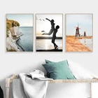 Скандинавский природный пейзаж, холст, живопись, пляж, цветы, закат, настенный плакат, современная картина, украшение для дома