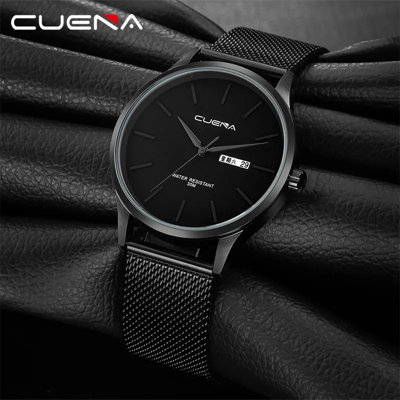 

CUENA Fashion Luxury Brand Men Watch Military Stainless Steel Strap Analog Date Business Mens Clock Quartz Wrist Watches reloj