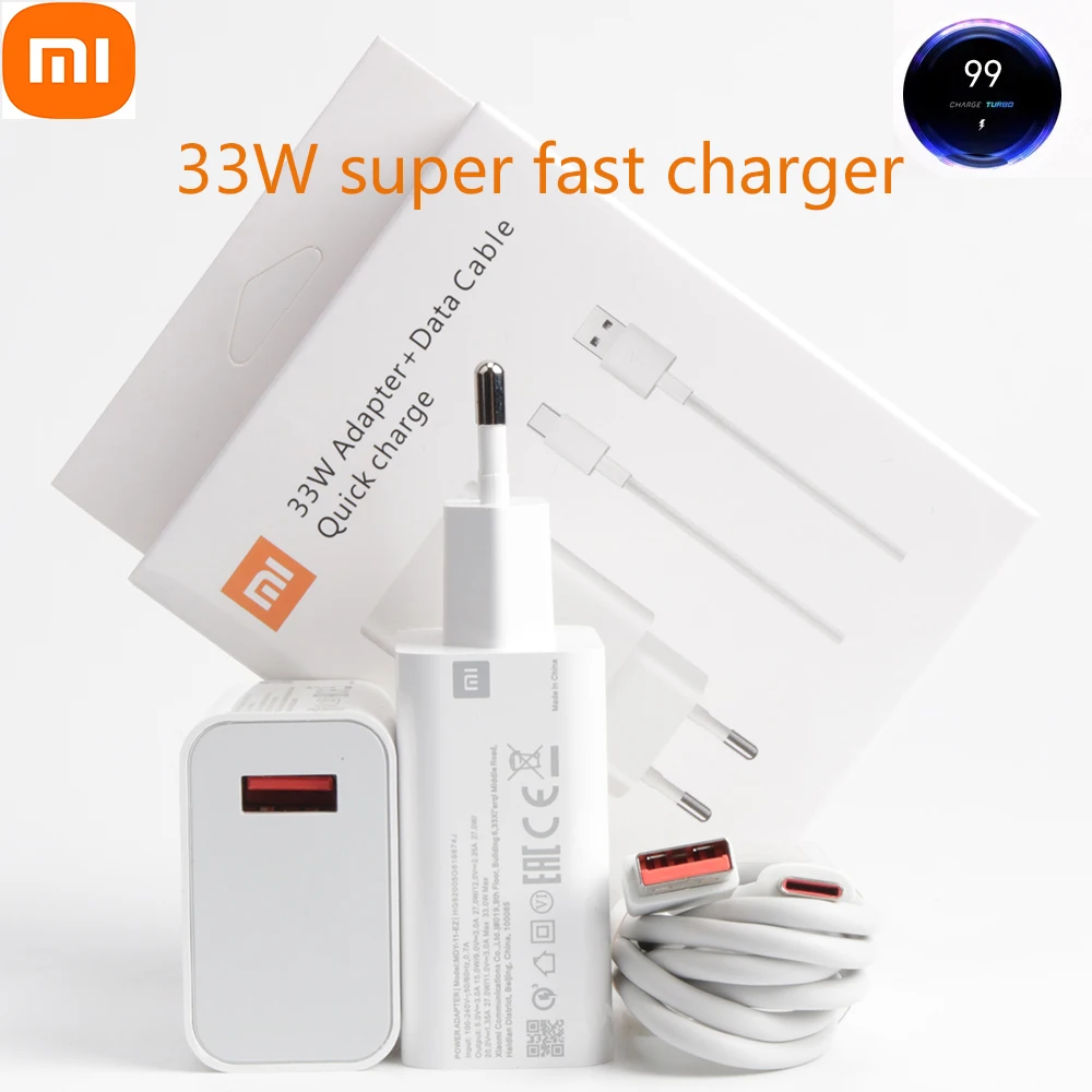 

Original Xiaomi 33W Fast Charger Full Kit Type C Cable For Mi 10 9 10T Lite POCO X3 NFC Redmi K40 Note 9 10 Pro