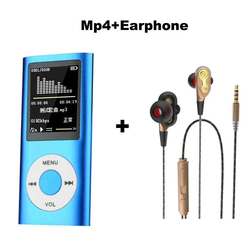 blue MP4 earphone MP4 плеер MP3 цифровой светодиодный видео 1," lcd MP3 MP4 музыкальный видео медиаплеер FM радио музыка домашняя фото спортивный инструмент - Цвет: blue MP4 earphone