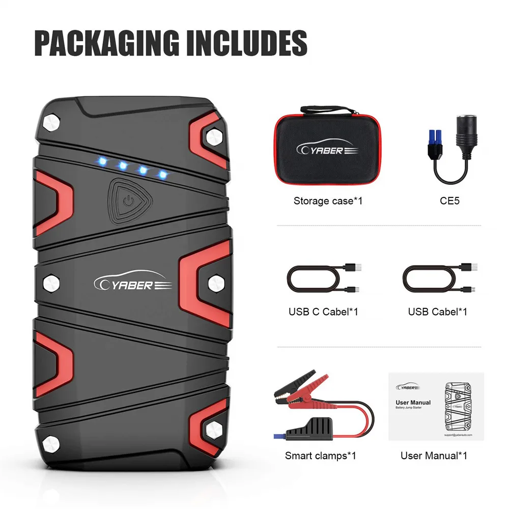 

Yaber YR500 High Quality 15000mAh Jump Starter 1200A Emergency Car Jump starter Battery Power Bank Auto Booster IP68 Waterproof
