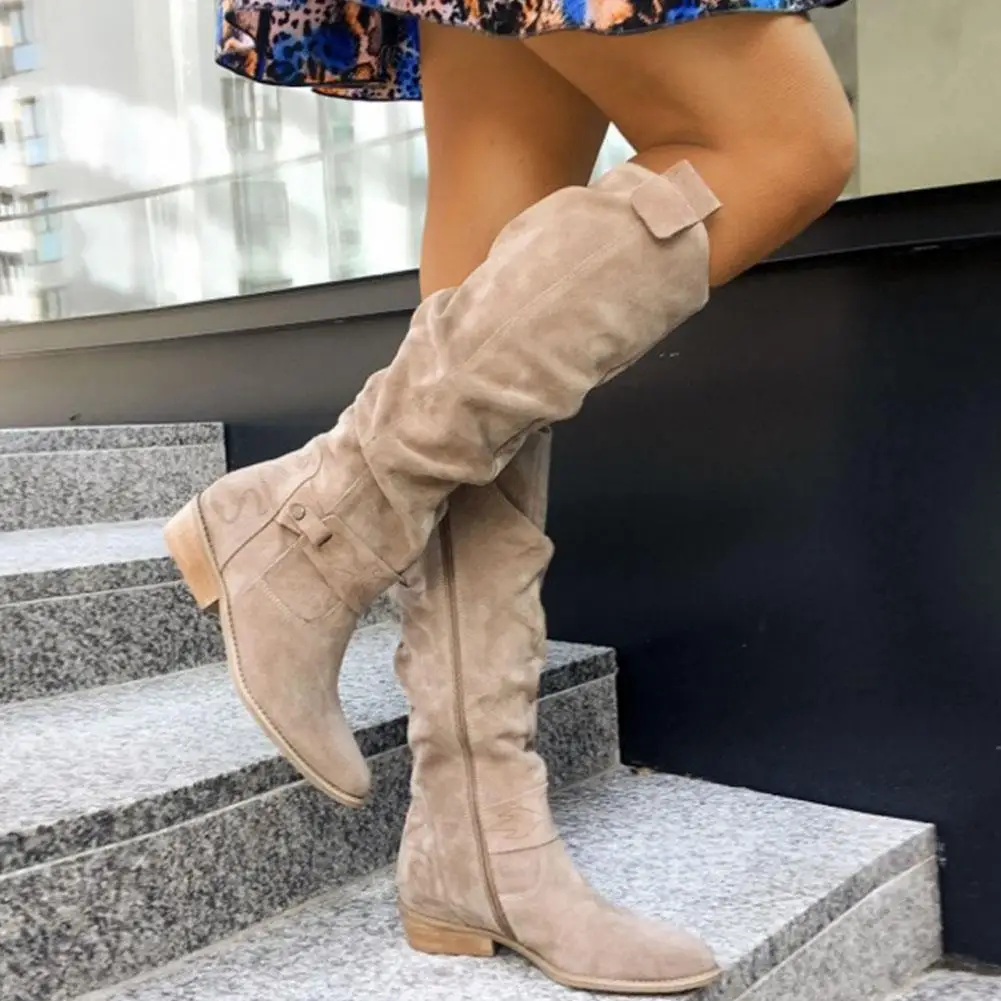BONJOMARISA On Sale Top Quality Female Cowgirls Zipper Ridding Boots For Women Chunky Heels Fashion Vintage Casual Walking Shoes