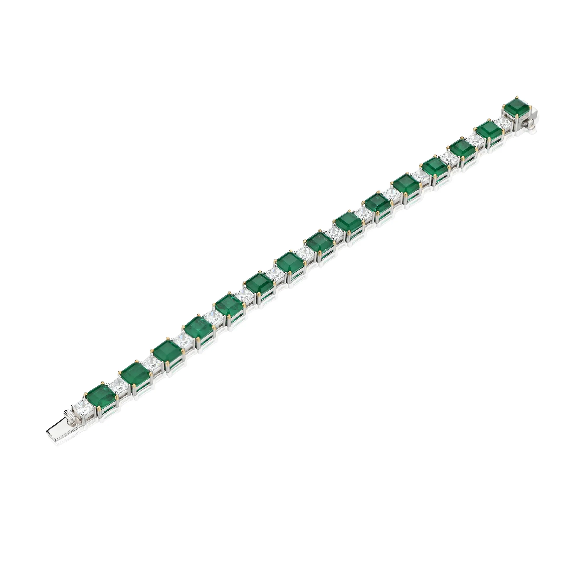 Jewepisode Solid Silver 925 Charm Bracelets Emerald Simulated Moissanite Birthstone Fine Jewelry Women Bracelet Wholesale Gift
