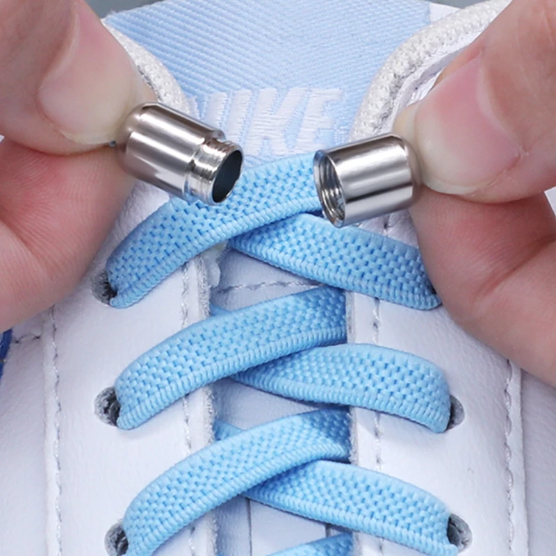 Круглые эластичные шнурки с металлическим замком плоские модные безопасные без