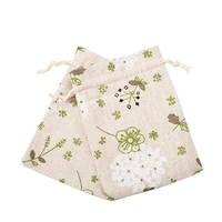 50pcs flower tree leaf printed packing pouches drawstring bags polyester cotton jewelry drawstring pouches storage organizer