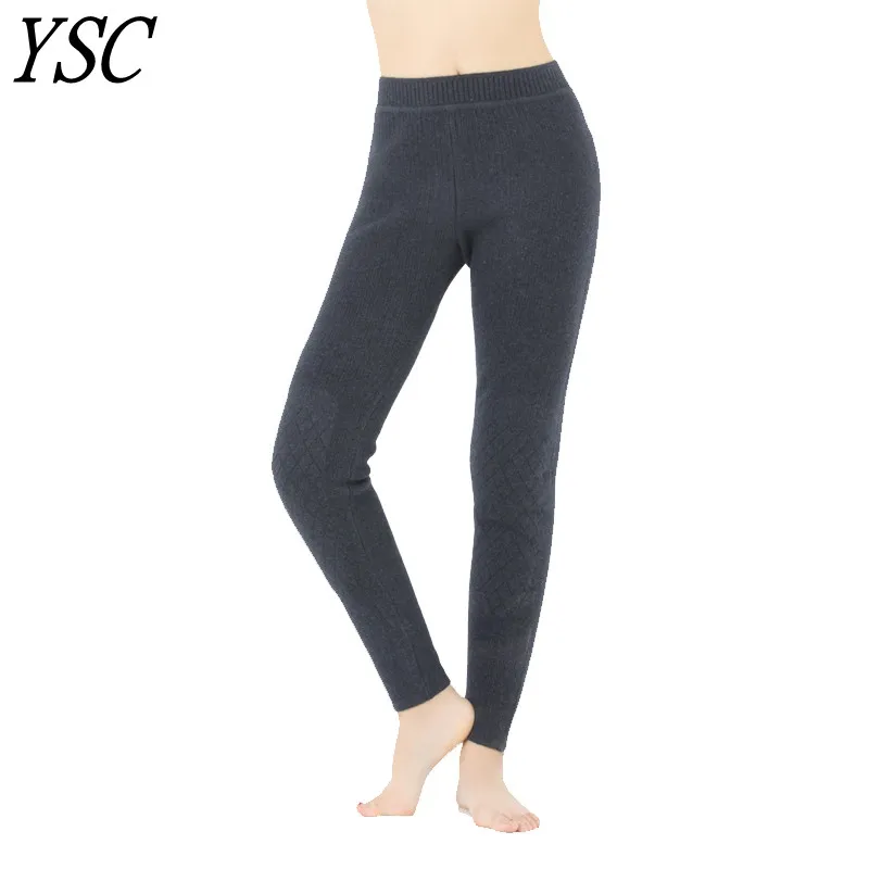 

YSC 2021 Women Cashmere Wool Pants Knitted Long Soft warmth Self kneepad thickening style High-quality soft pants