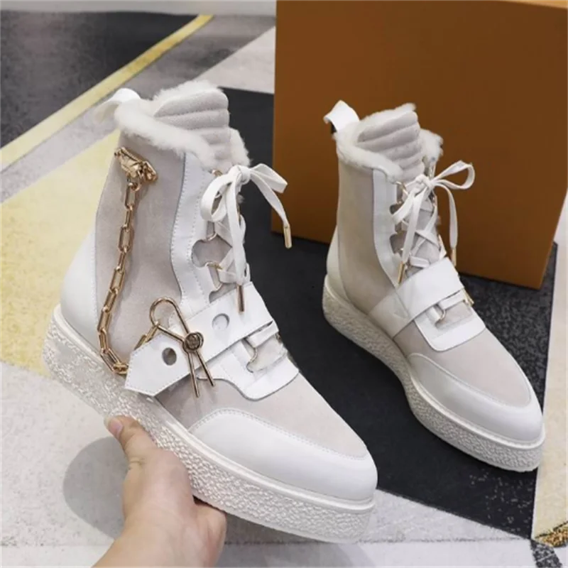 

Bottine Femme Platform Winter Female Shoes Ankle Fur Metal Chain Boots Women Fashion Plus Size Botte Luxury Designer Botas Mujer